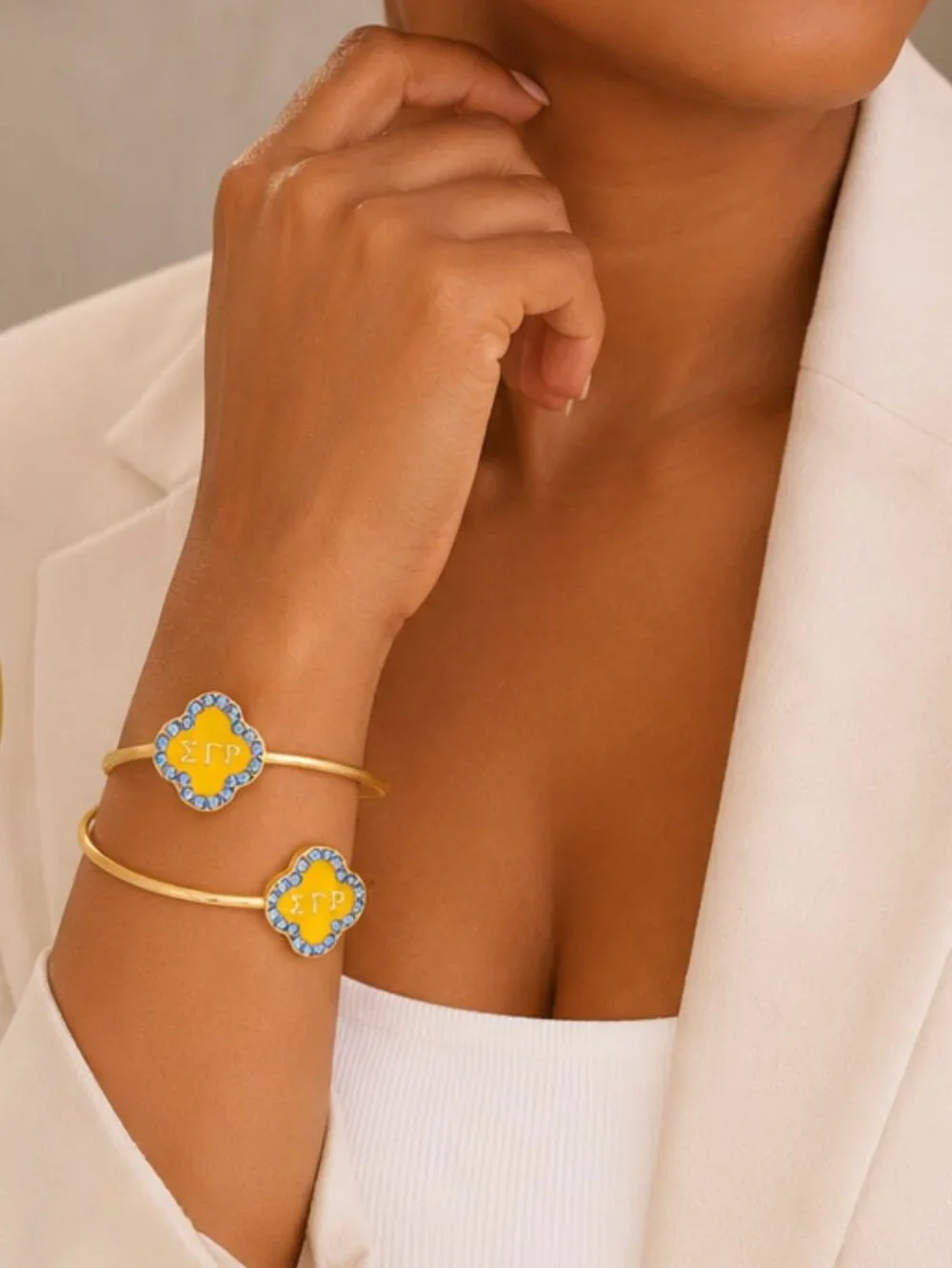 SGRHO Sisterhood Shine Gold-Tone Clover Open Bangle